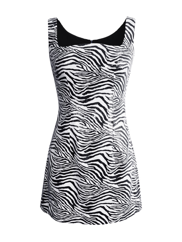 Sequined Zebra Print Mini Dress