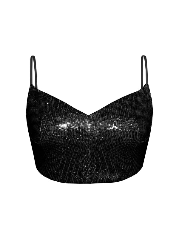 Sequined Crop Top with Fine Straps