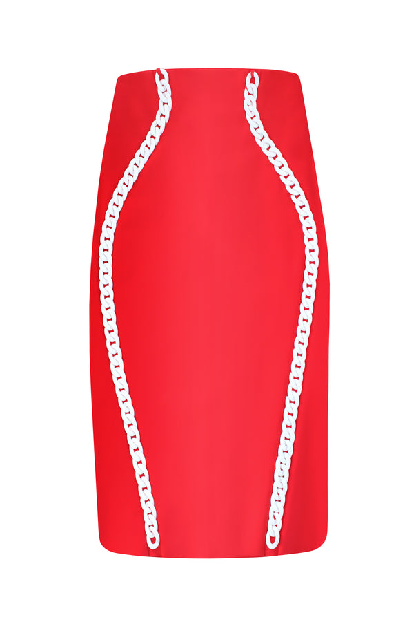 High-Waist Pencil Skirt with Chain Outlines
