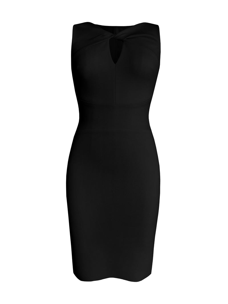 Round Neck Pencil Dress with Accent Lines