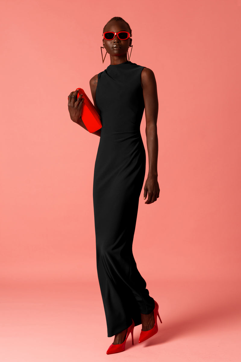 Tucked Shoulder Column Gown L'MOMO Tucked Shoulder Column Gown L'MOMO