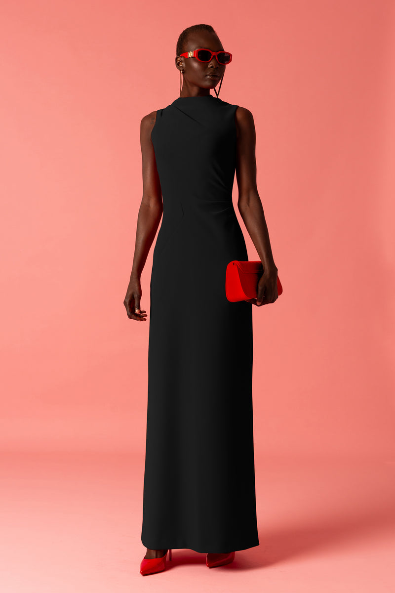 Tucked Shoulder Column Gown – L'MOMO Tucked Shoulder Column Gown – L'MOMO