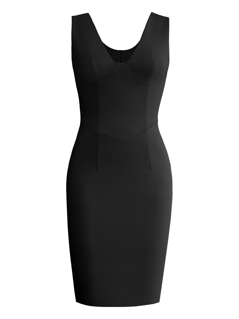 V Neck Pencil Dress with Bustier Accent