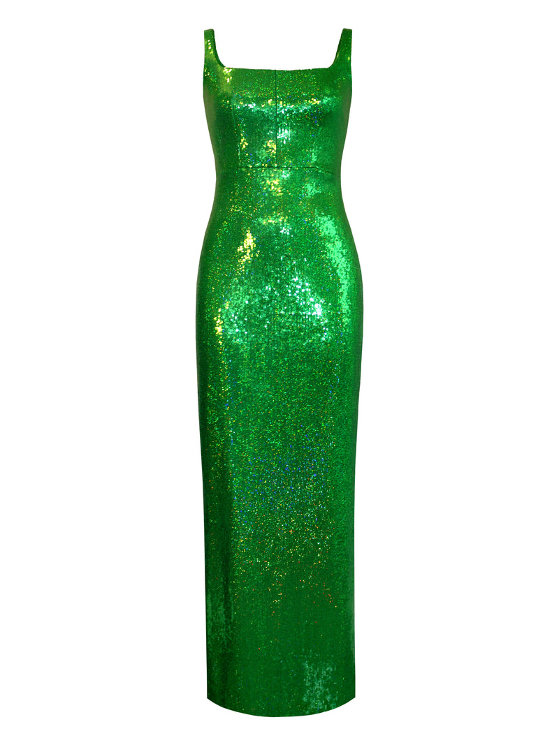 Sequined Square-Neck Evening Gown L'MOMO Sequined Square-Neck Evening Gown L'MOMO
