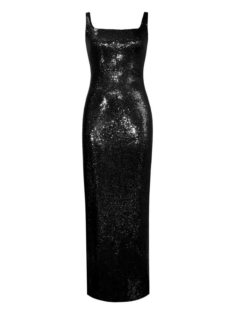 Sequined Square-Neck Evening Gown
