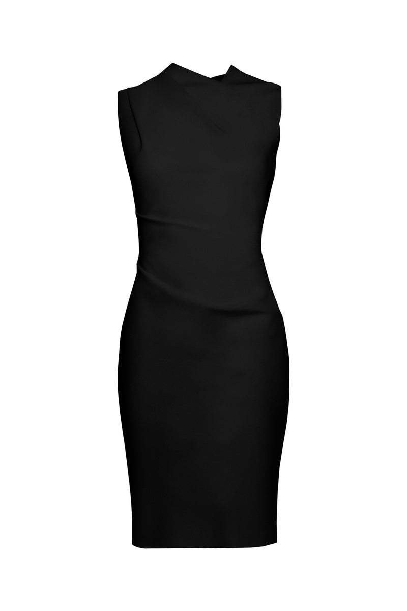Asymmetric Neckline Folded Shoulder Dress