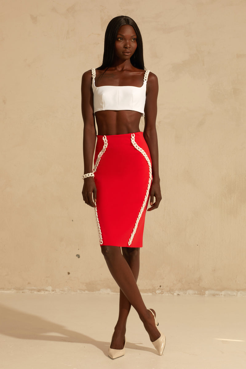 High-Waist Pencil Skirt with Chain Outlines