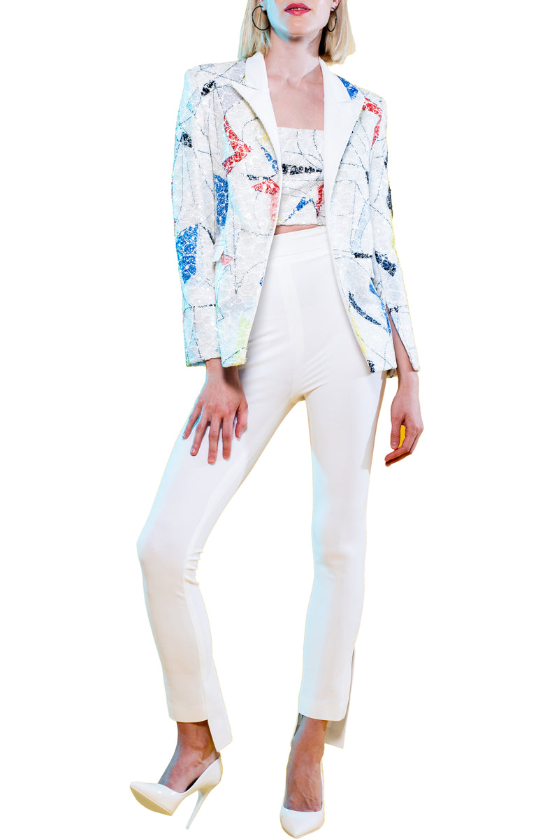 Abstract Sequin Blazer with White Lapel