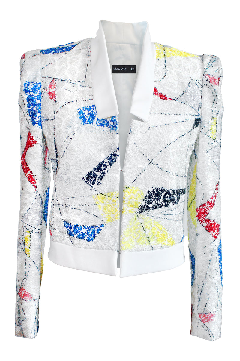 LMOMO Abstract Sequin Cropped Jacket