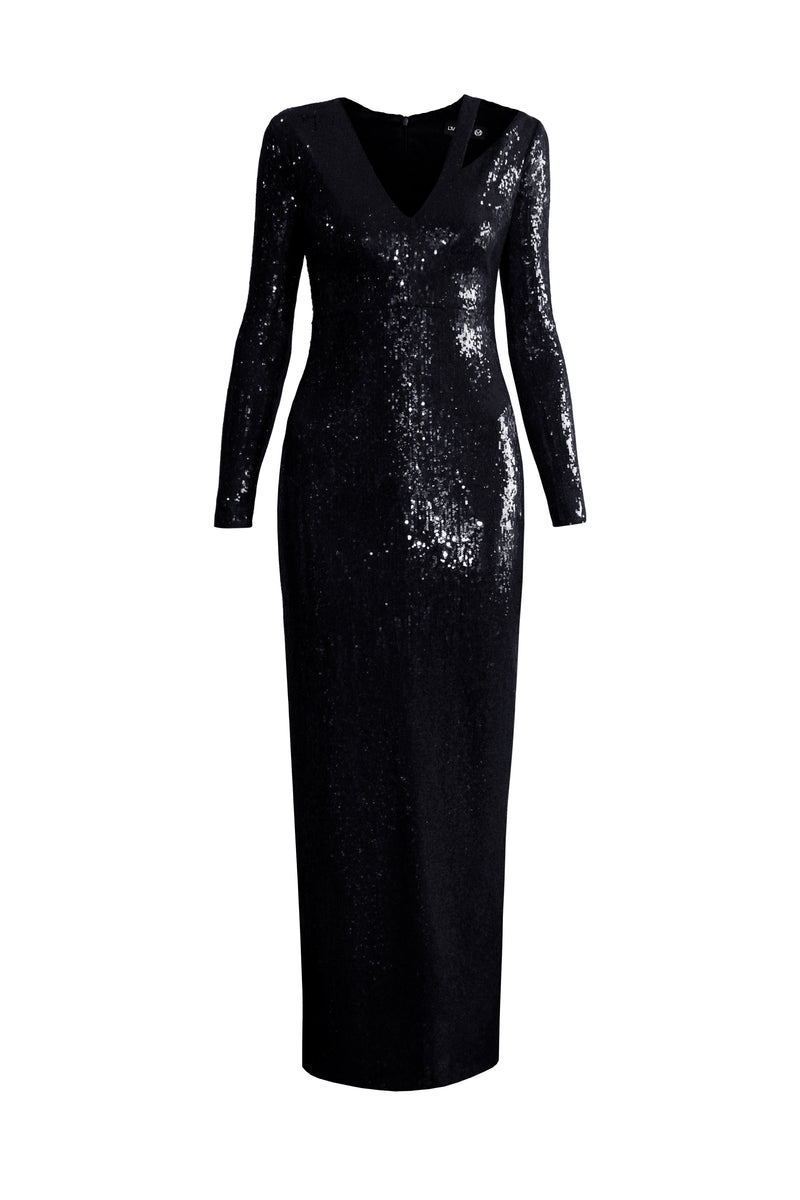 Long Sleeve Sequin Gown